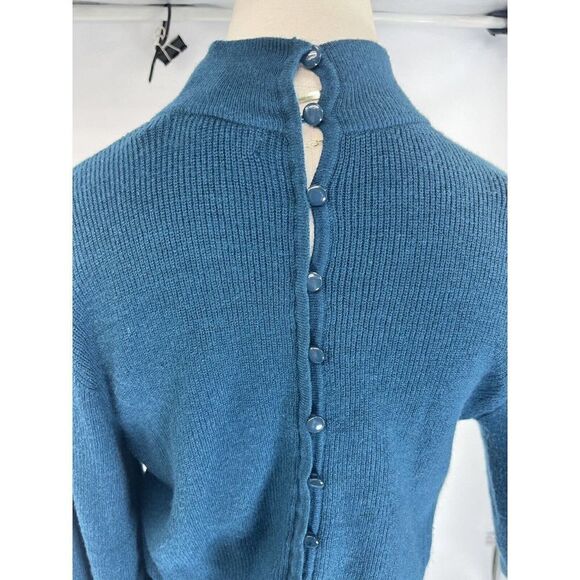 NWT Ryegrass Womens Large Teal Sweater Mock Neck Open Back Tie Button - Picture 11 of 16